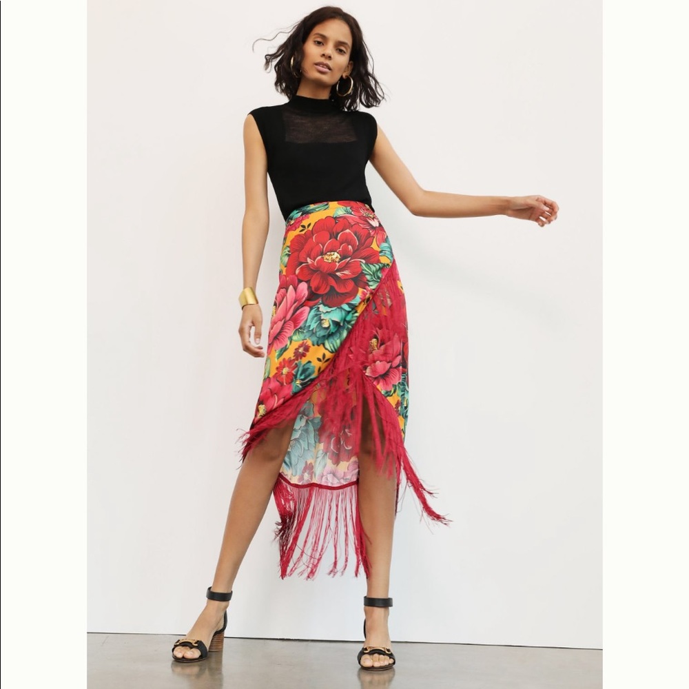 Farm Rio Benita Fringed Wrap Midi Skirt